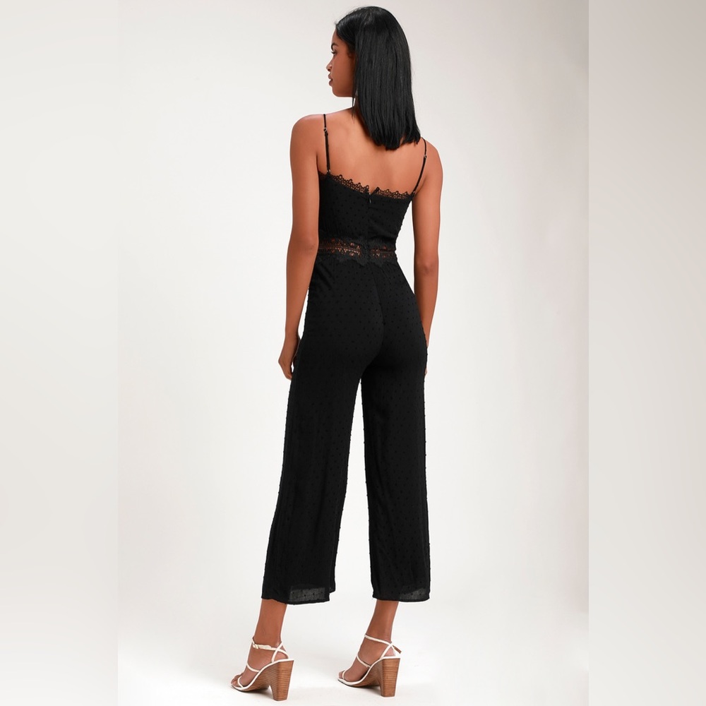 Lulus Leeta Black Swiss Dot Lace Wide-Leg Jumpsuit| large - Picture 2 of 8
